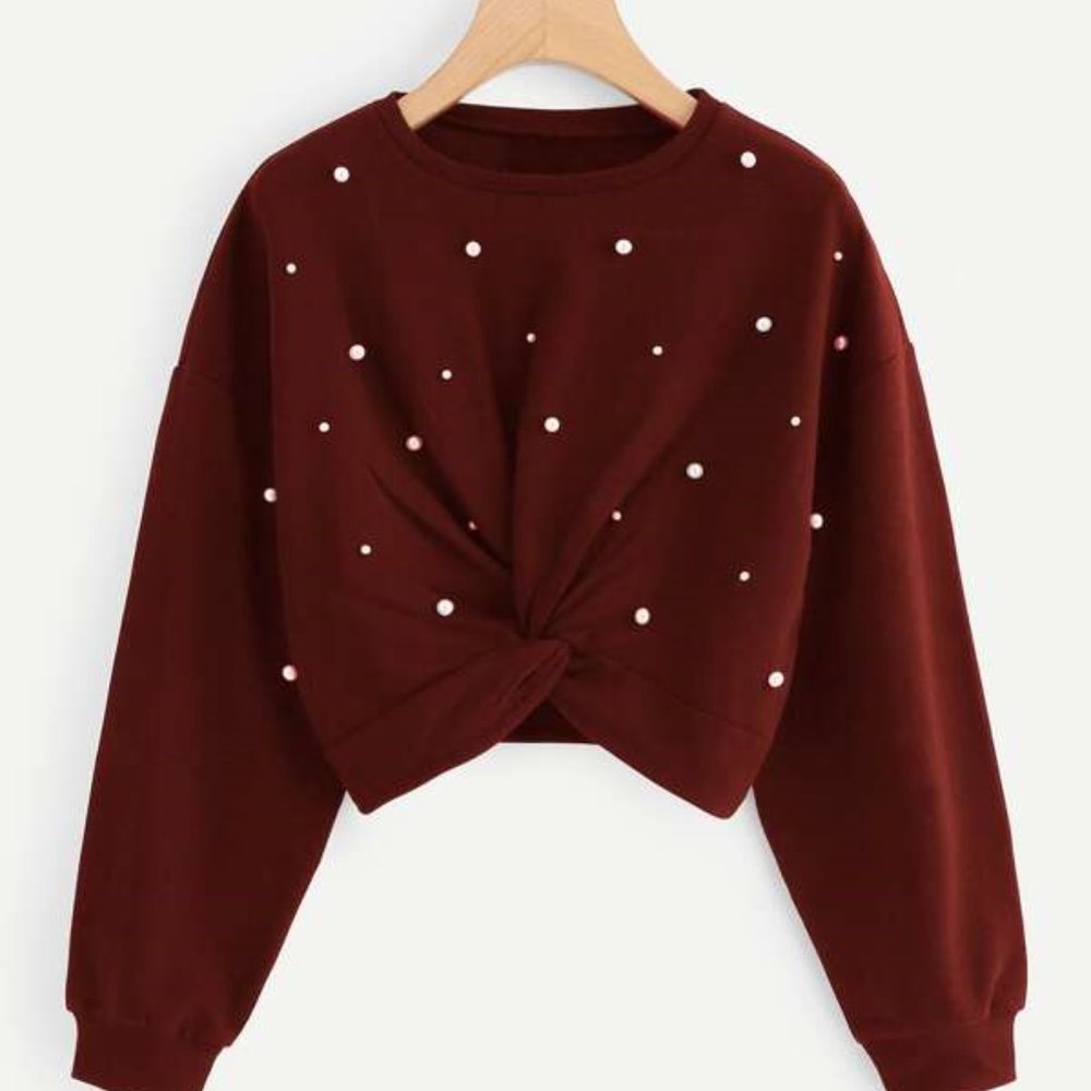 Twist Detail Beaded Decoration Sweatshirt- L - Picture 1 of 6